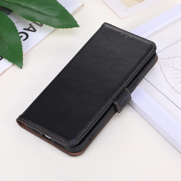 For Sony Xperia 5 IV 5G RFID Blocking Wallet Phone Case Crazy Horse Texture Genuine Cowhide Leather Magnetic Folio PU Leather Stand Flip Cover - Black