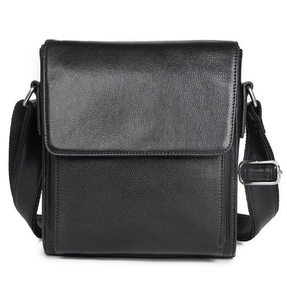 Vintage Crazy Horse Leather Men Shoulder Bag Messenger Bag(Black)