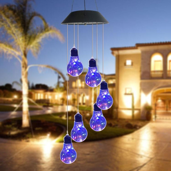 Outdoor 6 LED Bulb Solar Wind Chime Lights Outdoor Lawn Festive Atmosphere Decorative String Lights(Black Shell)