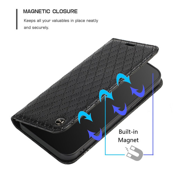 For Xiaomi Redmi Note 10 Pro 4G (Global) / (India) / Redmi Note 10 Pro Max 4G Anti-fall Flip Case Rhombus Pattern Litchi Texture Magnetic PU Leather Wallet Cover - Black