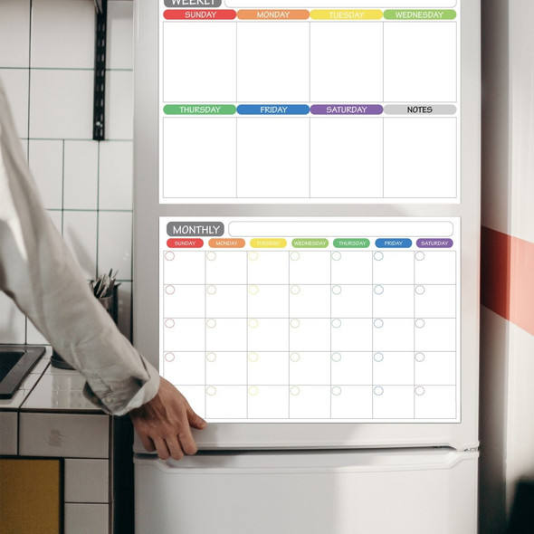 Magnetic Dry Erase Calendar Fridge Whiteboard Flexible Monthly Weekly Daily Calendar Daily Message Stickers with 5 Board Pen + 1 Eraser for Organizer Schedule Planner To-Do List Notepad Wall Set