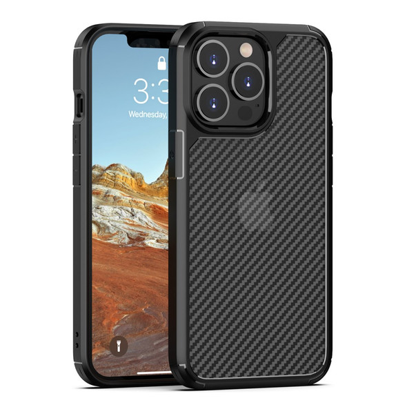 Carbon Fiber Texture Anti Fall TPU + Acrylic Hybrid Case Cover for iPhone 13 Pro 6.1 inch - Black