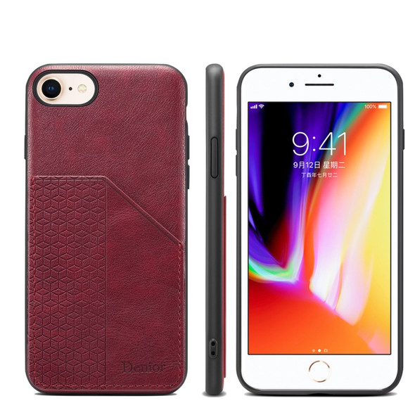PU Leather Coated TPU Case with Card Slot for iPhone 8/7/SE (2020)/SE (2022) - Red
