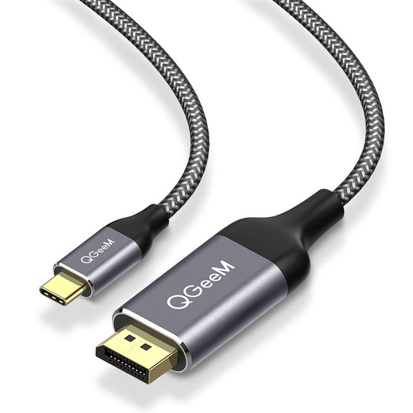QGEEM QG-UA13 1.8m Type-C Male to DP Male Nylon Braided Cable 4K/60Hz TV Monitor Connection Cable