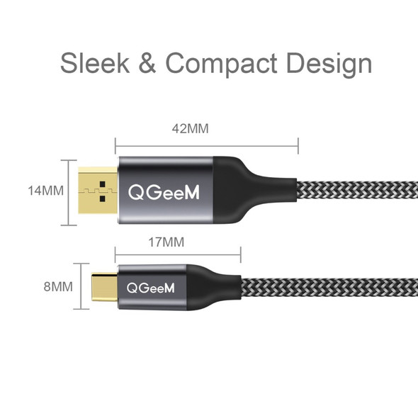 QGEEM QG-UA13 1.8m Type-C Male to DP Male Nylon Braided Cable 4K/60Hz TV Monitor Connection Cable