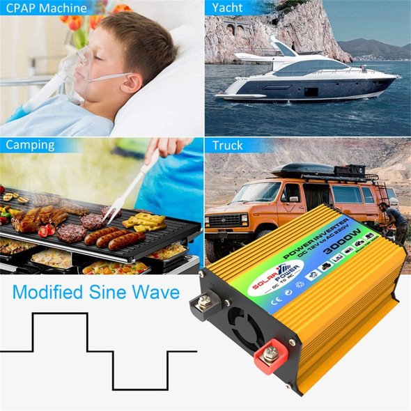 Tang I Generation 12V to 220V 3000W Intelligent Car Power Inverter with Dual USB for Camping, Traveling - Yellow