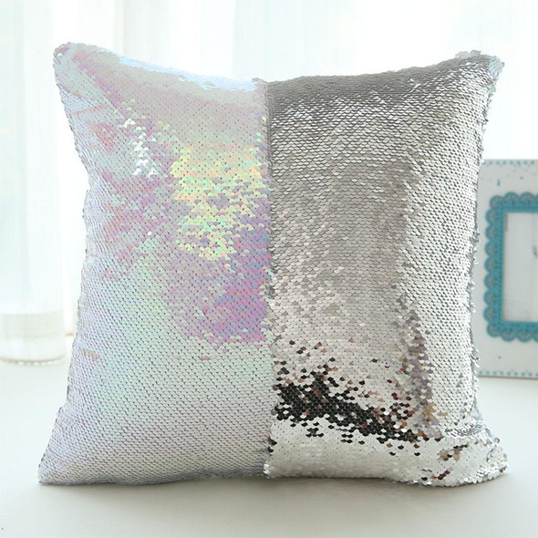 DIY Two Tone Glitter Sequins Throw Pillow Case Reversible Sequin Magical Color Changing Pillow Cover, Size: 40*40cm(Silver)