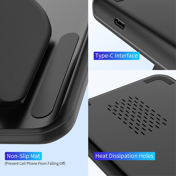 Z5 Upgraded 3-in-1 15W Wireless Charger Qi Fast Charging Stand Dock for iPhone Android iWatch AirPods - Black