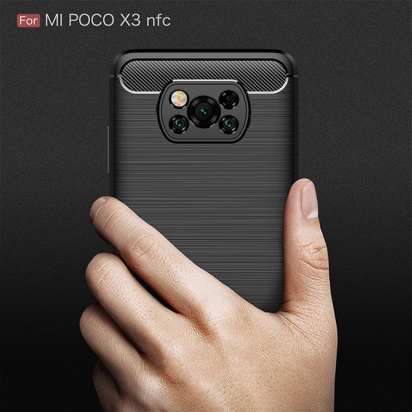 For Xiaomi Poco X3 NFC/Poco X3 / Poco X3 Pro Carbon Fiber Brushed Soft TPU Slim Fashion Non-Slip Protective Phone Case Cover - Black