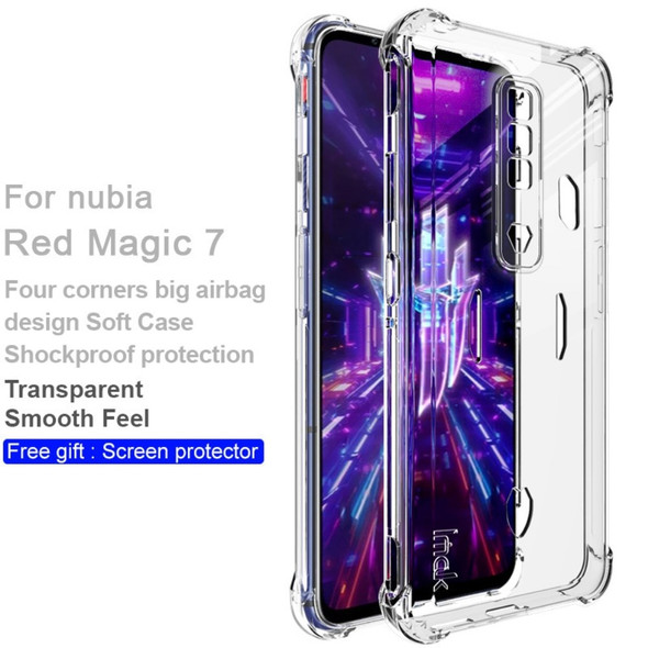 IMAK TPU Case for ZTE nubia Red Magic 7, Airbag Shockproof Transparent TPU Phone Shell with Screen Protector - Transparent