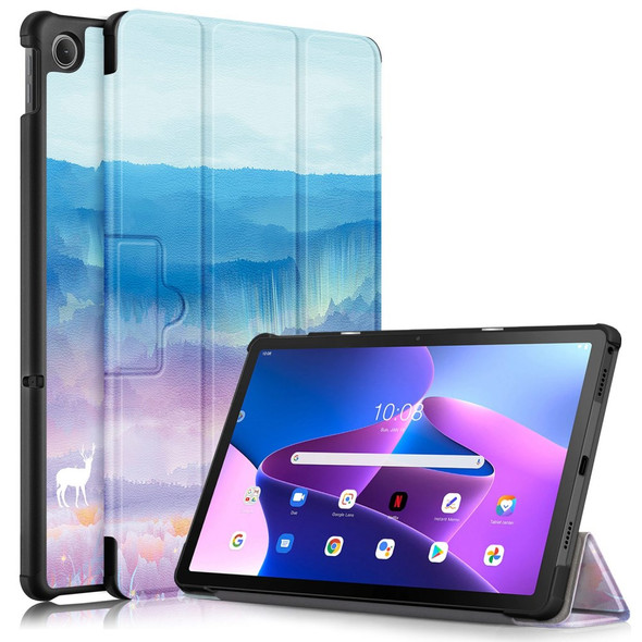 For Lenovo Tab M10 Plus (3rd Gen) / Xiaoxin Pad 2022 10.6 inch 125FTB-128F Trifold Stand Case Pattern Printing PU Leather Auto Wake / Sleep Smart Cover - Dream Deer