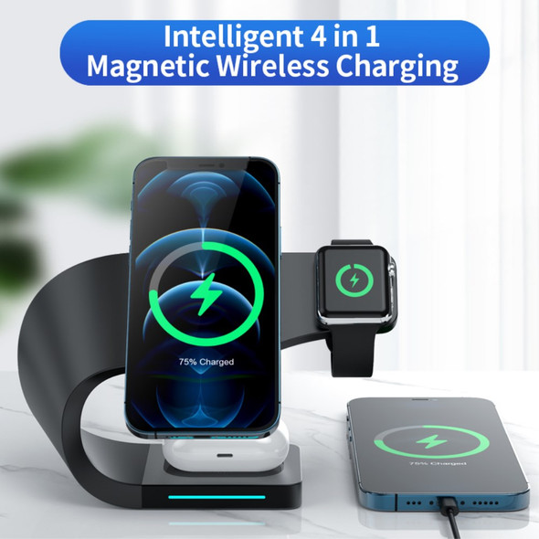 CF62 Intelligent 4 in 1 Magnetic Wireless Charger for iPhone / iWatch / AirPods 15W Fast Charging Station - Black
