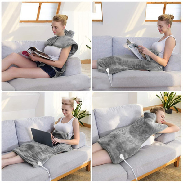 YF-FR007 Electric Heating Pad Shawl Washable Full Back Heated Blanket Fast Heating Cape Therapy Shoulder Neck Pain Keep Warm - Silver Grey / UK Plug / 240V