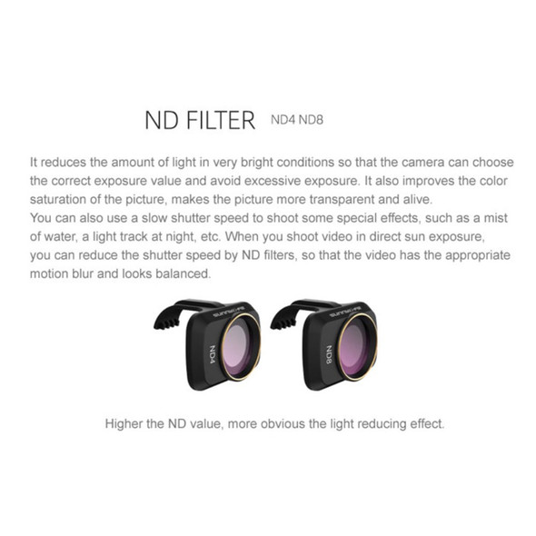 SUNNYLIFE MM-FI9257 4Pcs/Set for DJI Mini SE/Mini 2/Mavic Mini MCUV+CPL+ND4+ND8 Drone Camera Lens Filters Optical Glass Filters