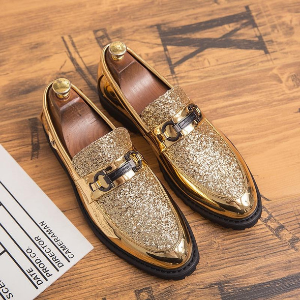 Men Fashion Thick Bottom Pointed Formal Business Leather Shoes, Shoe Size:39(Gold)