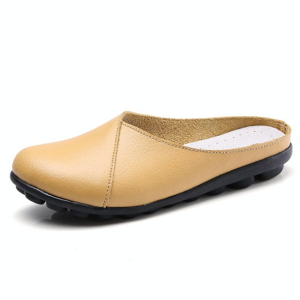 Casual Half Drag Lazy Shoes Shallow Mouth Peas Shoes for Women (Color:Yellow Size:35)