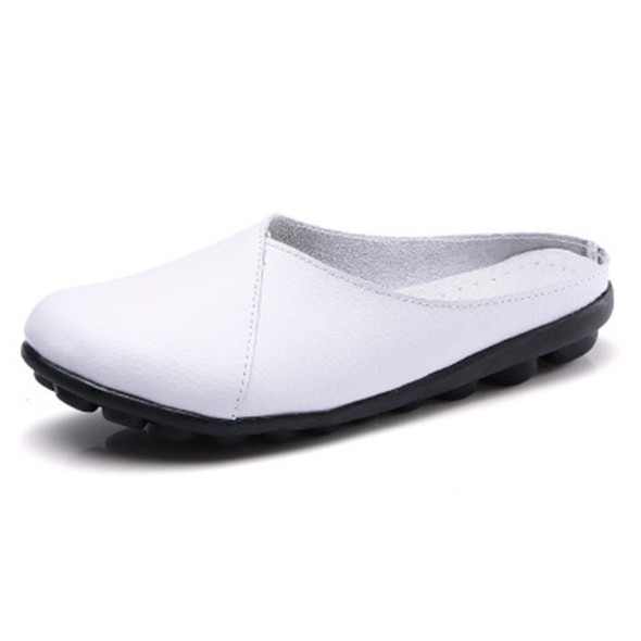 Casual Half Drag Lazy Shoes Shallow Mouth Peas Shoes for Women (Color:White Size:36)