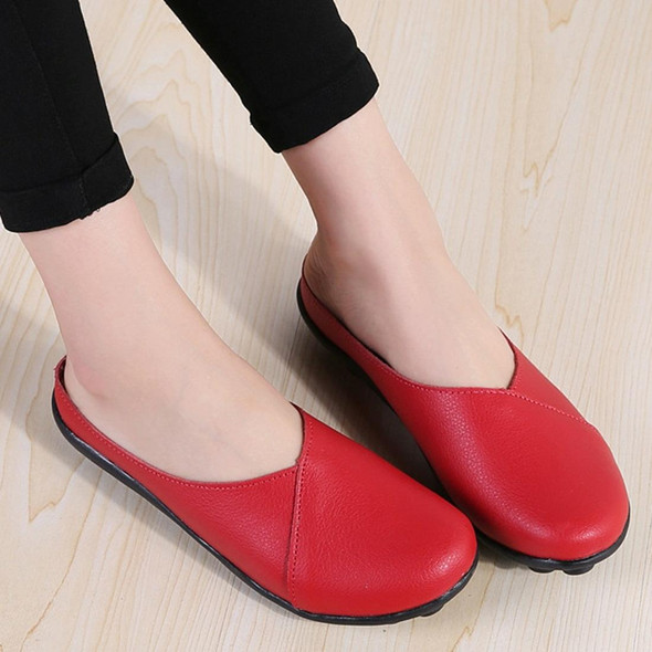 Casual Half Drag Lazy Shoes Shallow Mouth Peas Shoes for Women (Color:Red Size:38)