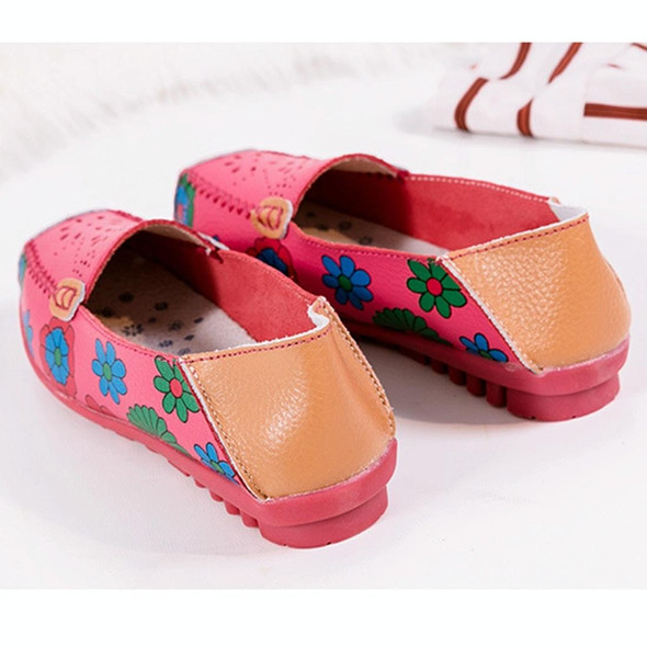 Flower Hollow Casual Peas Shoes for Women (Color:Rose Red Size:43)