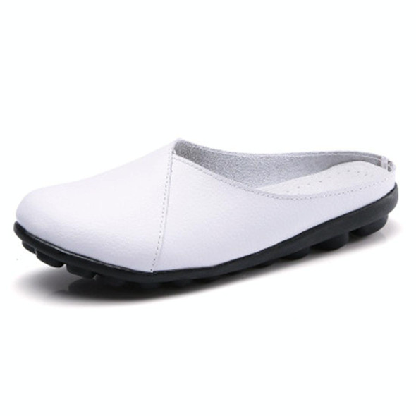 Casual Half Drag Lazy Shoes Shallow Mouth Peas Shoes for Women (Color:White Size:40)