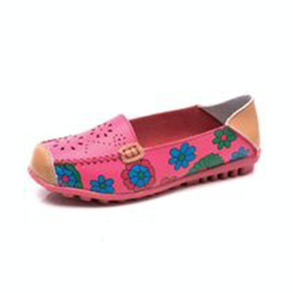 Flower Hollow Casual Peas Shoes for Women (Color:Rose Red Size:41)