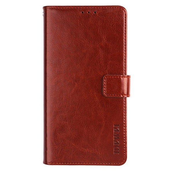 IDEWEI For Tecno Spark 9 Pro 4G Phone Shell Protective Case Stand Feature Crazy Horse Texture PU Leather Flip Wallet Cover - Brown