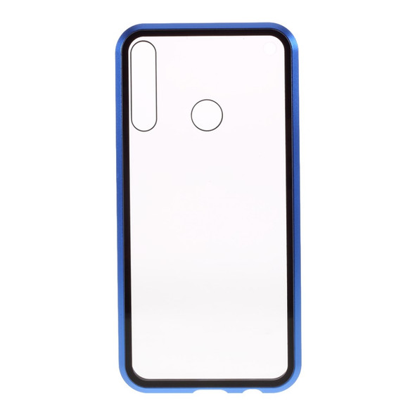 Magnetic Metal Frame + Double-sided Tempered Glass Anti-peep Case Shell for Huawei P40 Lite E / Y7p - Blue