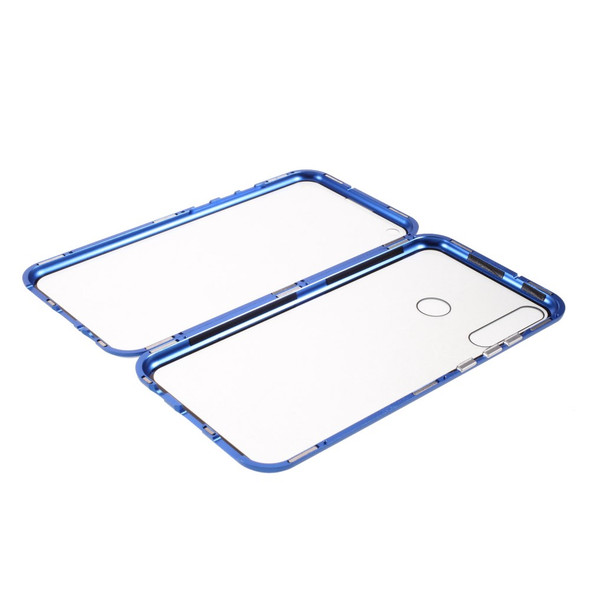 Magnetic Metal Frame + Double-sided Tempered Glass Anti-peep Case Shell for Huawei P40 Lite E / Y7p - Blue