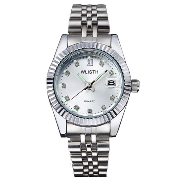 WLISTH Lovers Quartz Wrist Watch Stainless Steel Band Watch with Calendar - White Dial / Gender: Women