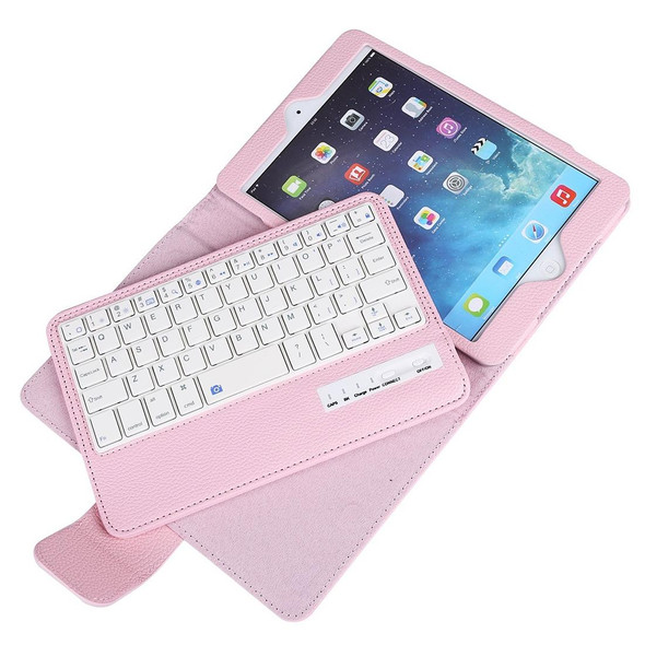 SPM01 - iPad mini 5 / 4 / 3 / 2 / 1 Litchi Texture Detachable Plastic Bluetooth Keyboard Leather Tablet Case with Stand Function(Pink)