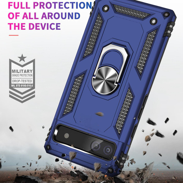 Google Pixel 6A Shockproof TPU + PC Protective Case with 360 Degree Rotating Holder(Blue)
