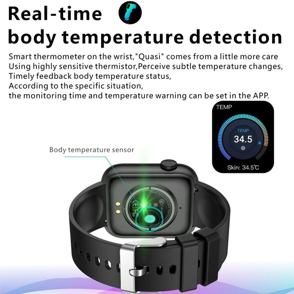 QX7 1.85-inch HD Screen Smart Watch Bluetooth Call Waterproof Sports Bracelet Support Body Temperature Detection True Blood Oxygen Monitoring Health Watch with Rotary Encoder Button - Black