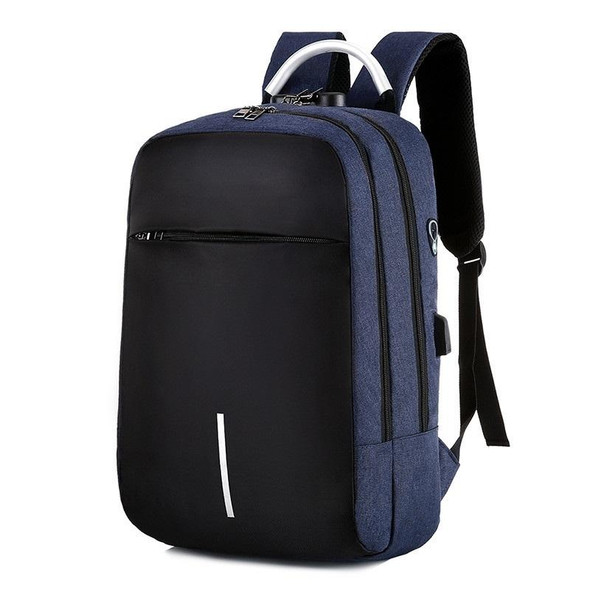 16 inch Men Password Lock Backpack Business Casual Anti-Theft Computer Bag With External USB Port(Blue)