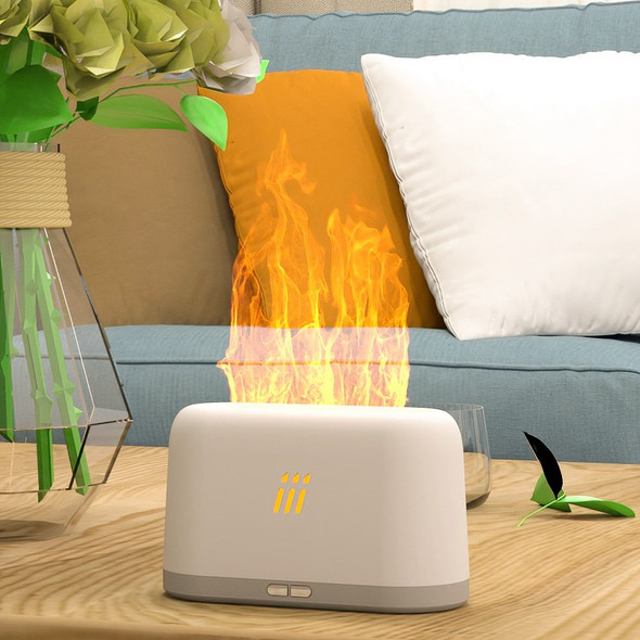 FLAME-001 Simulation Flame Aroma Air Humidifier Desktop Mist Humidifier Aromatherapy Diffuser Yellow Flame - White