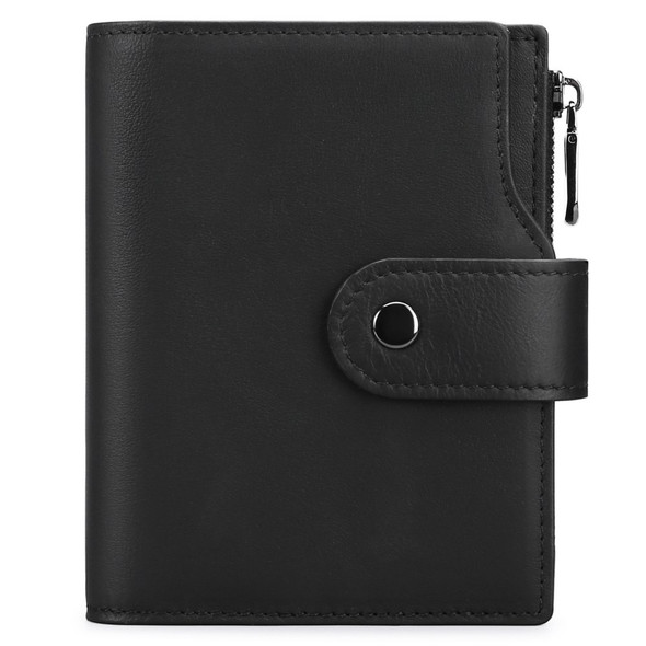 5248 Men's Wallet Vintage Genuine Cowhide Leather RFID Blocking Card Pouch Billfold Zipper Coin Purse - Black