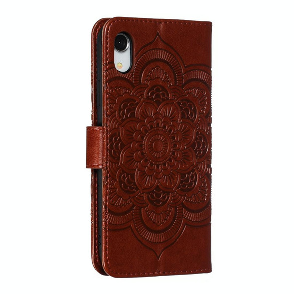 For iPhone XR Mandala Embossing Pattern Horizontal Flip Leatherette Case with Holder & Card Slots & Wallet & Photo Frame (Brown)