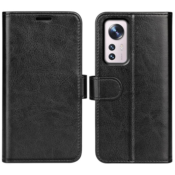 Crazy Horse Texture Stand Leather Case for Xiaomi 12 5G/12X 5G/12S 5G, Wallet Folio Flip Phone Shell Cover - Black