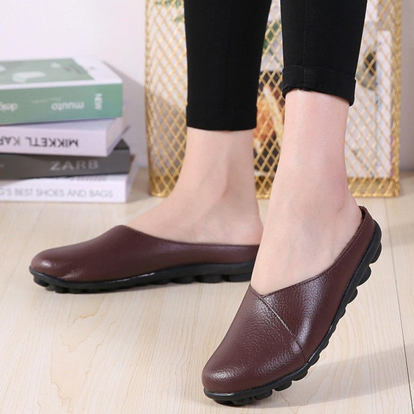 Casual Half Drag Lazy Shoes Shallow Mouth Peas Shoes for Women (Color:Brown Size:39)