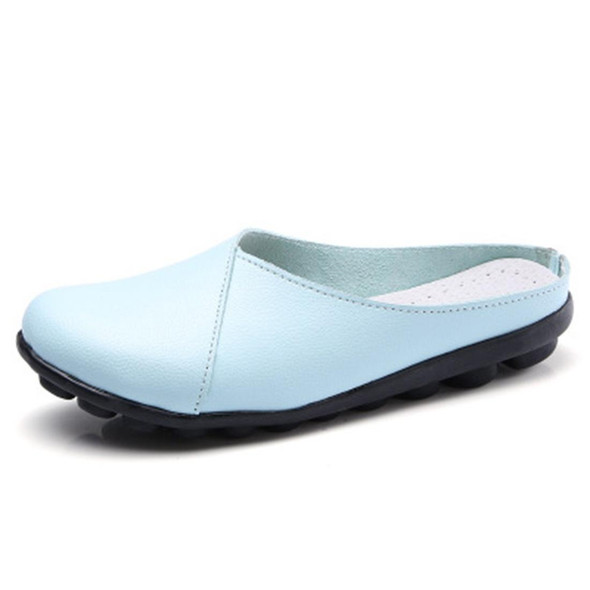 Casual Half Drag Lazy Shoes Shallow Mouth Peas Shoes for Women (Color:Baby Blue Size:35)