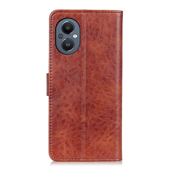 Magnetic Crazy Horse Texture PU Leather Flip Case Stand Function Soft TPU Inner Wallet Cover for OnePlus Nord N20 5G - Brown