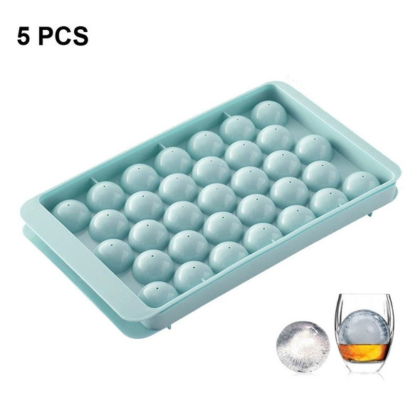 5 PCS 33 Grid Round Ice Hockey Mold With Lid Ice Box Small Marble Ice Tray, Color:   Small Blue