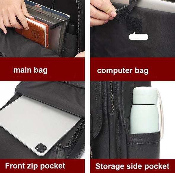Casual Business Cowhide Leatherette Backpack Laptop Bag - Men(Black)