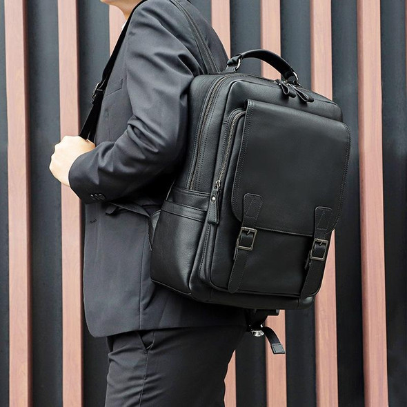 Casual Business Cowhide Leatherette Backpack Laptop Bag - Men(Black)