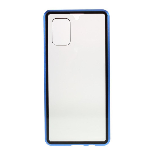 Magnetic Metal Frame + Double-sided Tempered Glass Anti-peep Phone Shell for Samsung Galaxy A51 5G SM-A516 - Blue