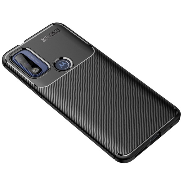 Carbon Fiber Texture Anti-fall Soft TPU Phone Back Cover Protective Case for Motorola G Pure - Black