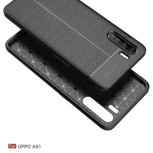 Litchi Texture Soft TPU Cover Shell for Oppo A91/F15 - Black