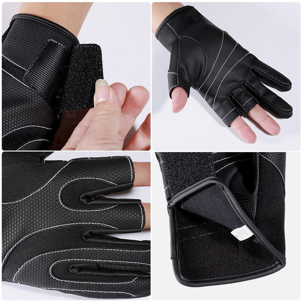 KYNCILOR A0062 Fishing Gloves Men Women 3 Cut Fingers Neoprene Mittens Non-slip Cycling Gloves - Black/M