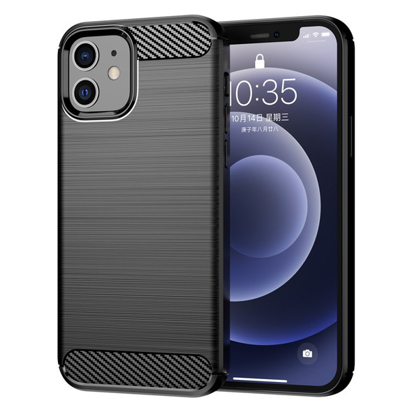 1.8mm Carbon Fiber Brushed Texture Anti-fall Protection Back Case Flexible TPU Cover for iPhone 12/12 Pro 6.1 inch - Black