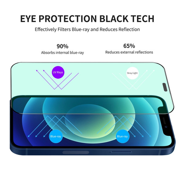 ENKAY HAT PRINCE for iPhone 12/12 Pro 6.1 inch Green Light Eye Protection Tempered Glass Full Glue Silk Printing Full Screen Film with Easy Installation Tool