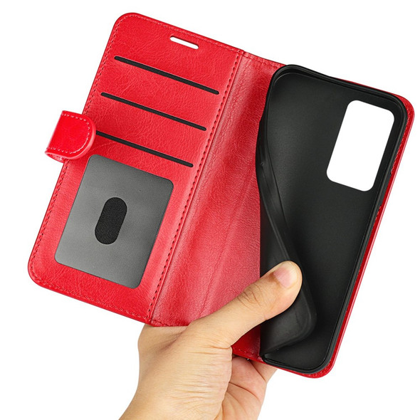 For Xiaomi Poco F4 5G / Redmi K40S 5G Shockproof Folio Flip Phone Case PU Leather Wear-resistant Crazy Horse Texture Wallet Stand Well Protection Cover - Red